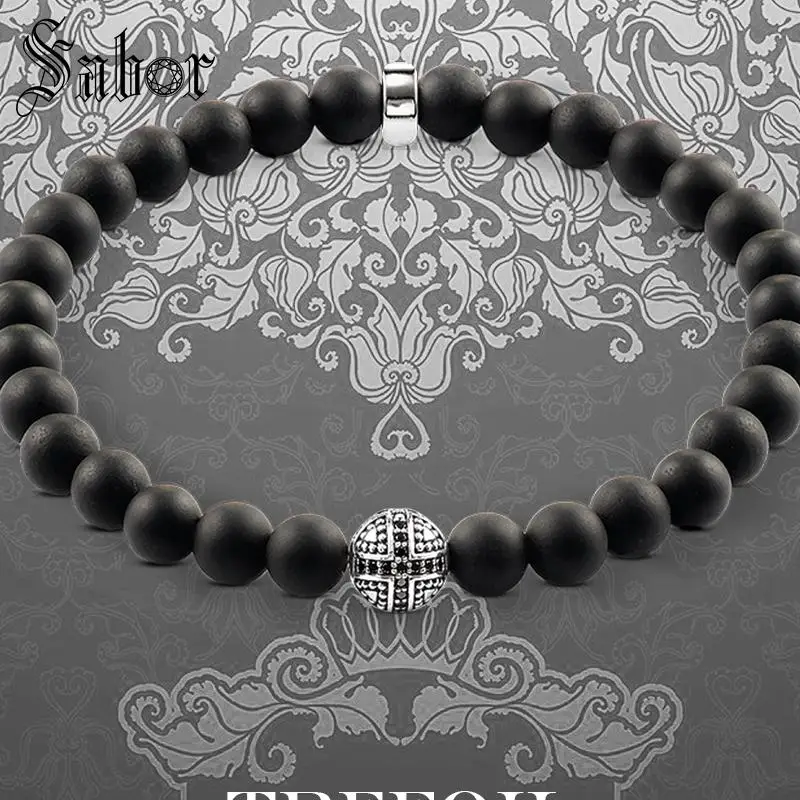 Женский браслет с перекрестными обсидиановыми бусинами новый черный серебряный