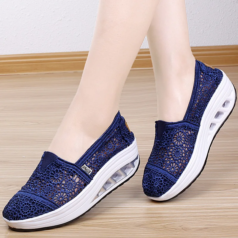 

2020 Summer New Women Platform Shoes Woman Vulcanize Shoes Low-cut Lace Fretwork Heels Non-slip Breathable Luxury Brand Design