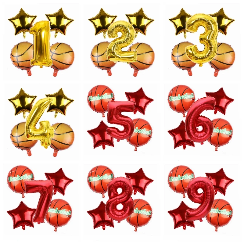 5 шт./компл. и занятий спортом Баскетбол Фольга золотого красного цвета 32 дюймов