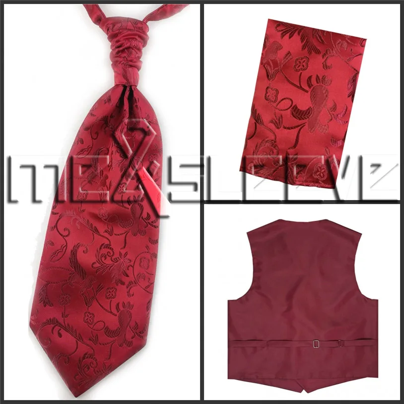 free shipping man's flower tailored tuxedo waistcoat set(vest+ascot tie+handkerchief