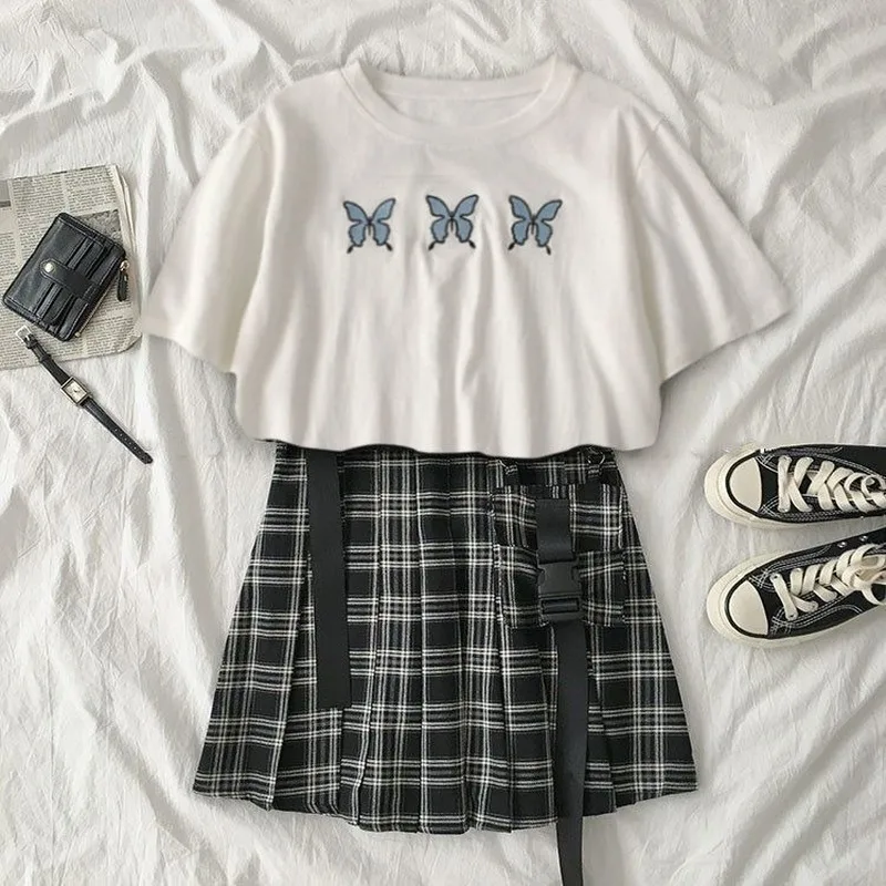 Женский Готический комплект из 2 предметов черная Повседневная футболка с