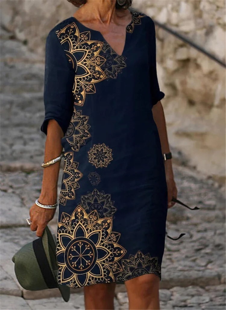 

Fashion Casual Dress Big Mate Loose dress Temperamental Mid Mouwen dress