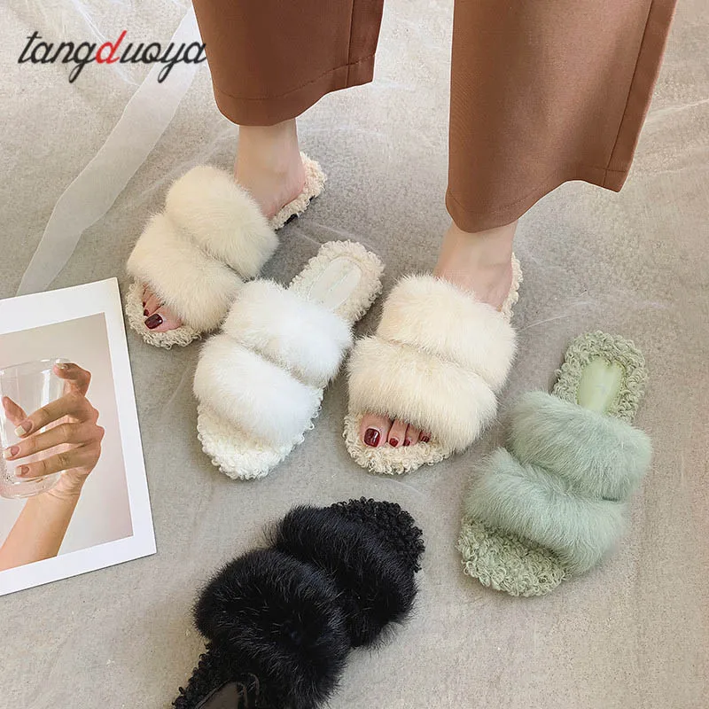 Домашние пушистые женские шлепанцы женская пушистая плюшевая обувь Вьетнамки