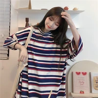 vintage clothes harajuku striped short sleeved top basic all match korean style aesthetic gothic clothing womens summer top y2k