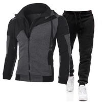 2 piece sports suit workout sportswear gym fitness set mens warm tracksuit hooded zipper coat sweatpants autumn winter 2021