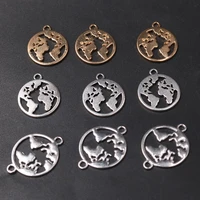15pcs three color hollow round world map pendant diy charms hip hop bracelet necklace jewelry crafts making a1774