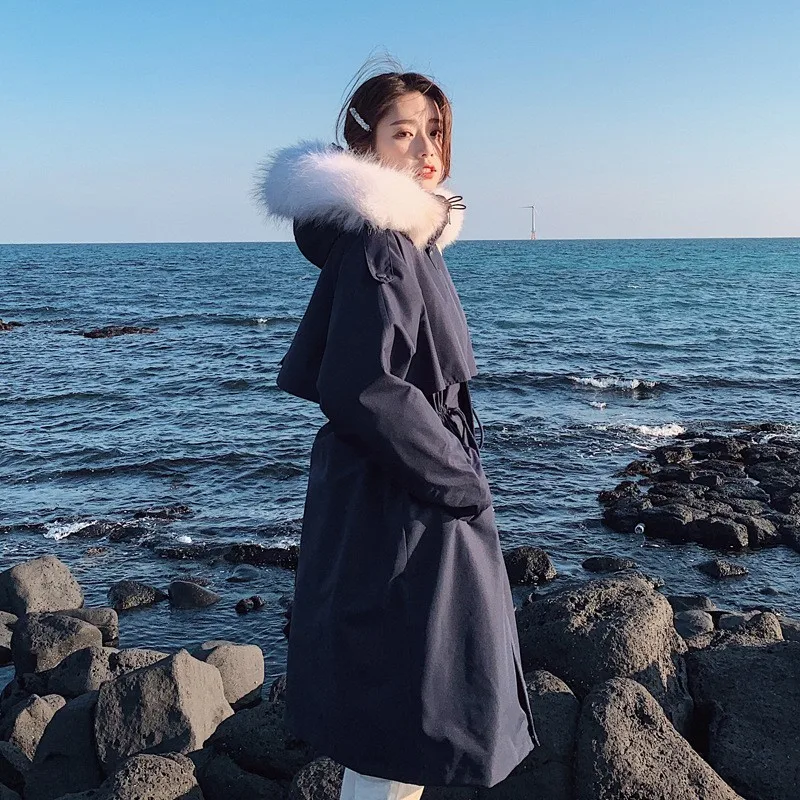 

Streetwear 2021 Winter Cargo Parkas Women Thick Warm Hooded Long Windbreakers Outerwear Loose Fit Solid Casual Female Overcoat