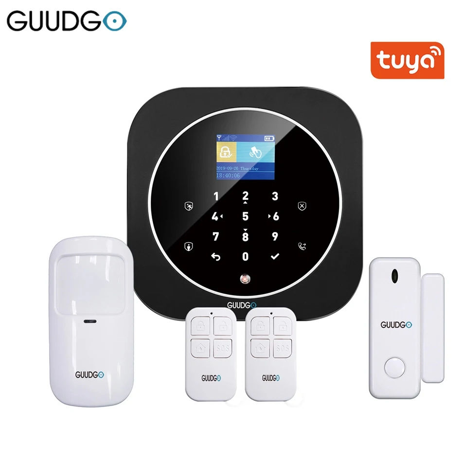 

GUUDGO Tuya APP 433MHz Smart Home WiFi GSM Home Security Alarm System Kit Detector Alarm Compatible With Alexa Google Home IFTTT