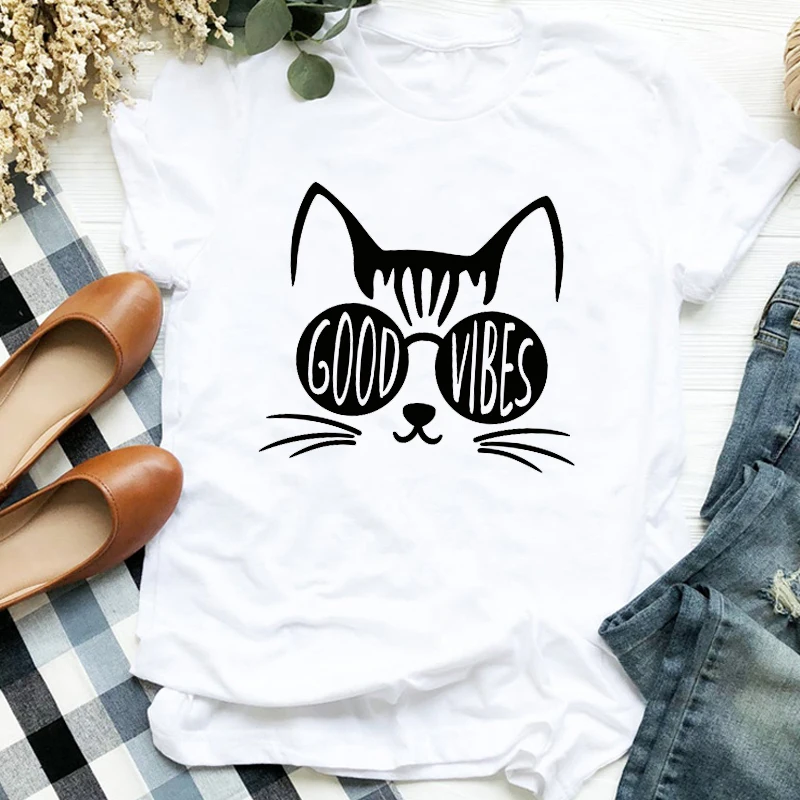 

Women T-shirt Black Cat Mujer Camisetas Casual Cartoon 90s Element Graphic T-shirt Women's Clothes Women's Top T-shirt