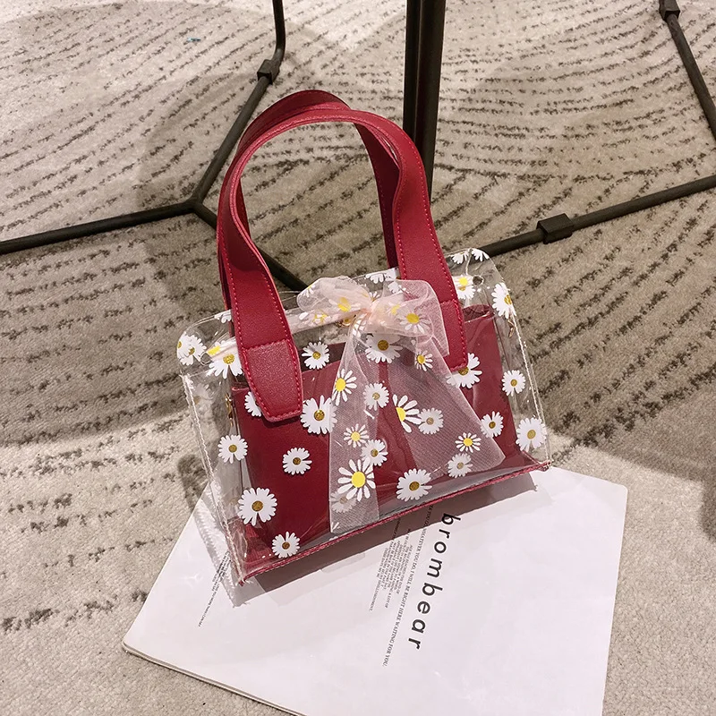 

Women's Bag New Small Handbag Chrysanthemum Transparent Portable Chain Bucket Small Bag Fashion Casual Silk Scarf Phone Bag