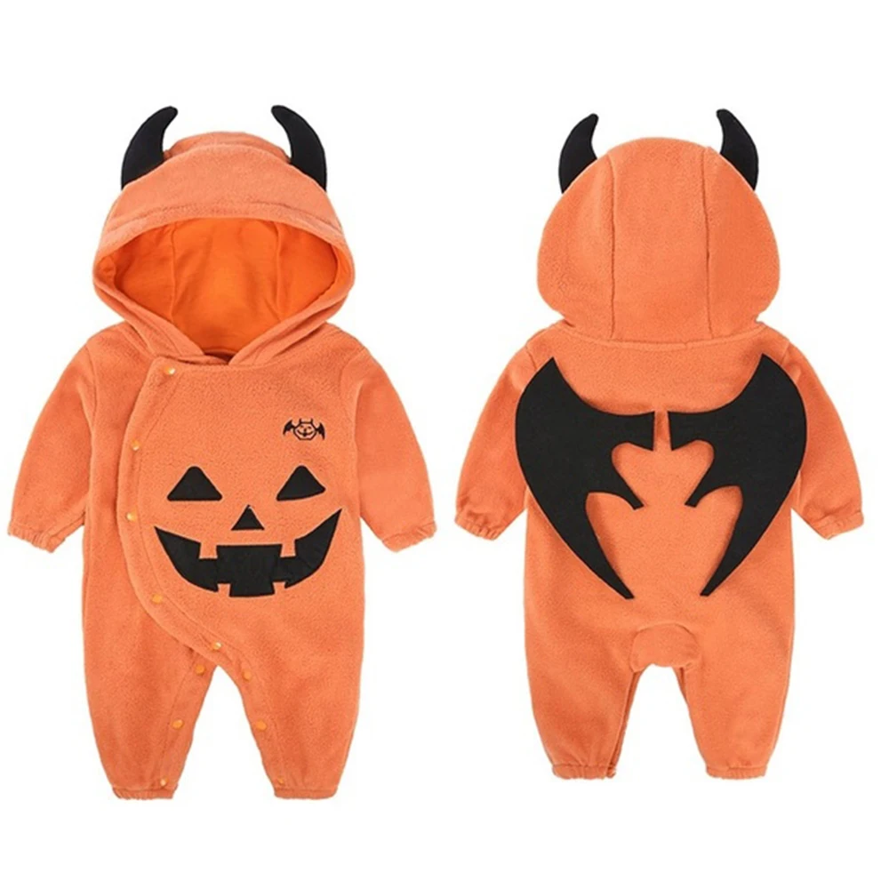 

2021 Newborn Baby Kid Thanks Giving Day Costume Rompers Pumpkin Hooded Baby Jumpsuit Halloween Cosplay Costume