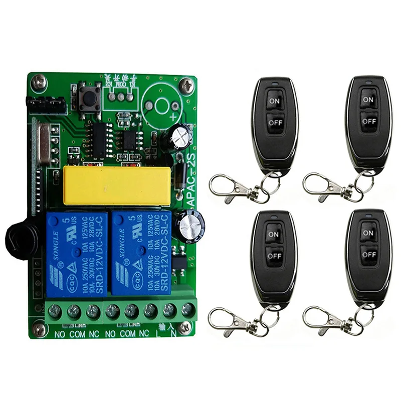 

433MHz Universal Wireless Remote Control AC220V 2CH rf Relay Receiver and Transmitter for Universal Garage door and gate Control
