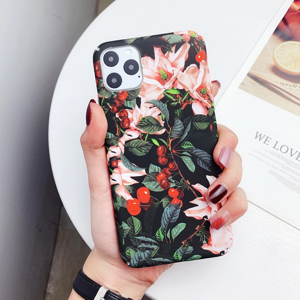 LOVECOM Ретро вишневые чехлы для телефонов с изображением цветов для iPhone 11 Pro Max XS Max XR XS X 6 6S 7 8 Plus матовая жесткая PC задняя крышка чехлы Подарки - Цвет: b