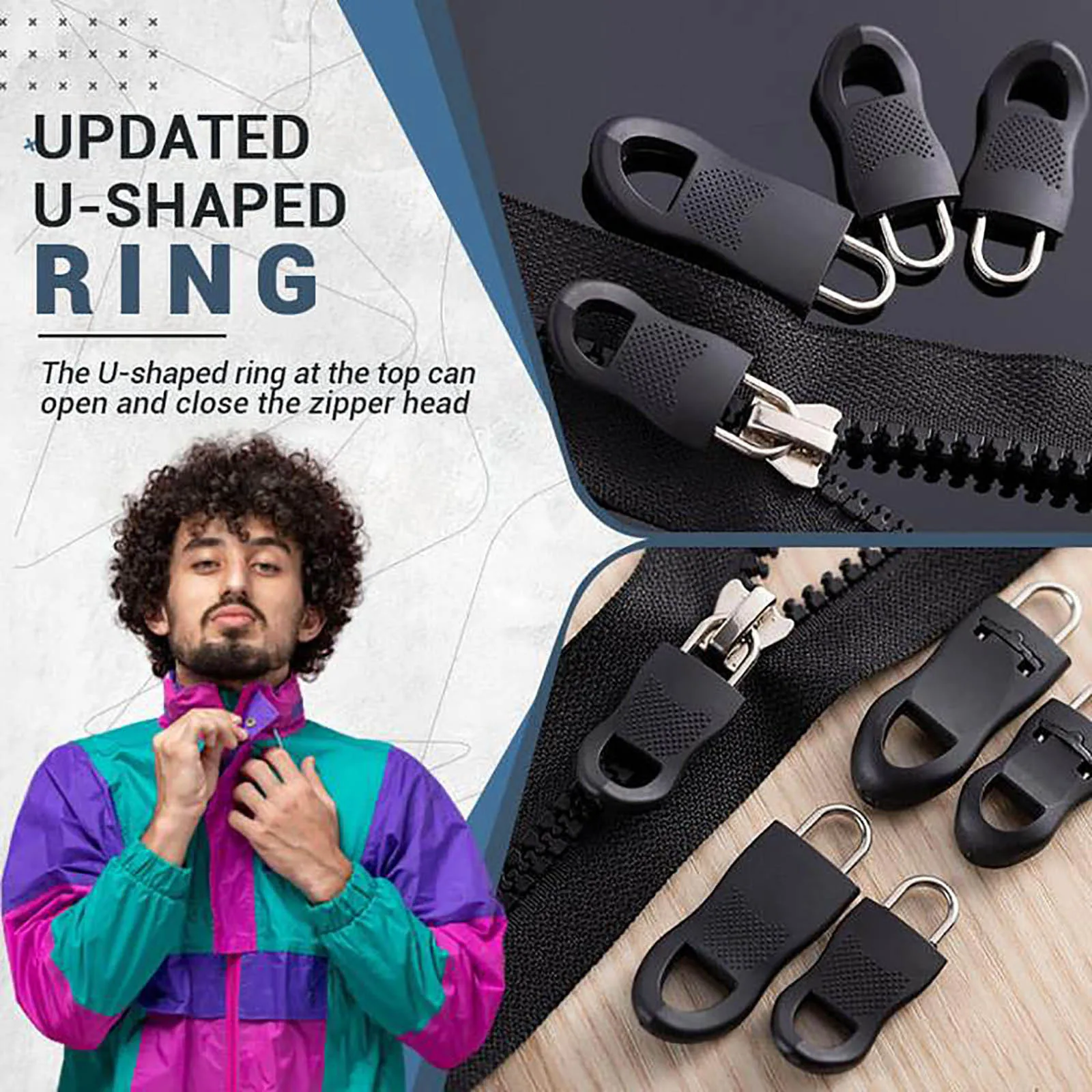 

Universal 10pcs Detachable Zip Zipper Puller Set Zipper Repair Kit Replacement Zip Slider Teeth Rescue New Design Zippers