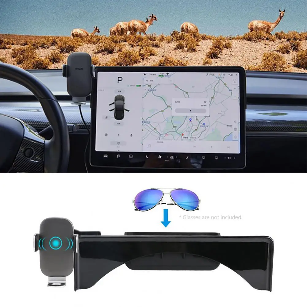 Kopen 7 Stks/set Stevige Mobiele Telefoon Houder Draadloze Opladen Multi-Functionele Black Center Console Zonnebril Organizer Voor Tesla Model3