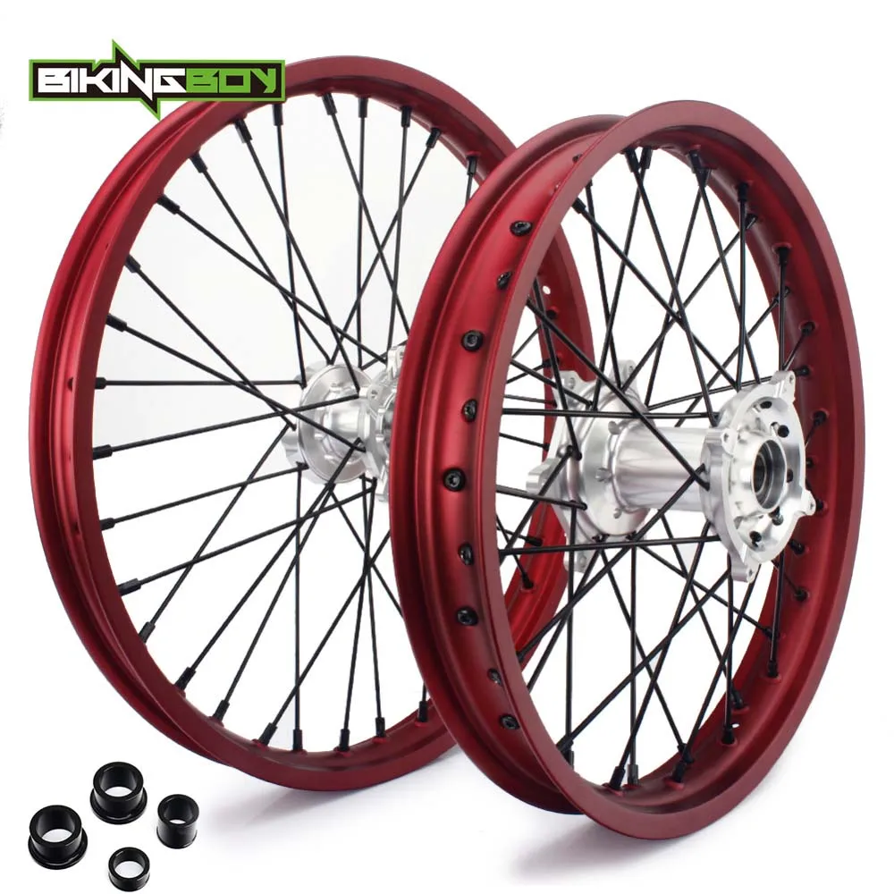 21 18 Red Silve BIKINGBOY 21/19/18 передние задние колеса диски ступицы для Honda CRF 250 R- CRF 450 R 2013 14 15 16 17 18 CRF 450 RX 17-19 - Цвет: 21 18 Red Silve