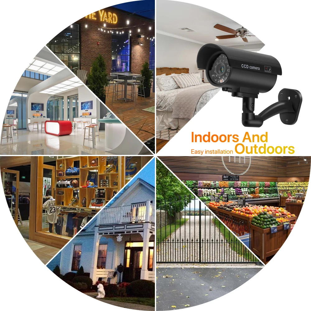 Fake Camera Outdoor Waterproof Security Bullet Dummy Flashing Red LED Monitor Indoor Simulation CCTV Surveillance | Безопасность и