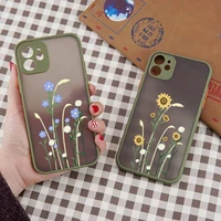 flower plant floral painting phone case green color matte transparent for iphone 12 11 pro max mini x xr xs 7 8 plus coque funda