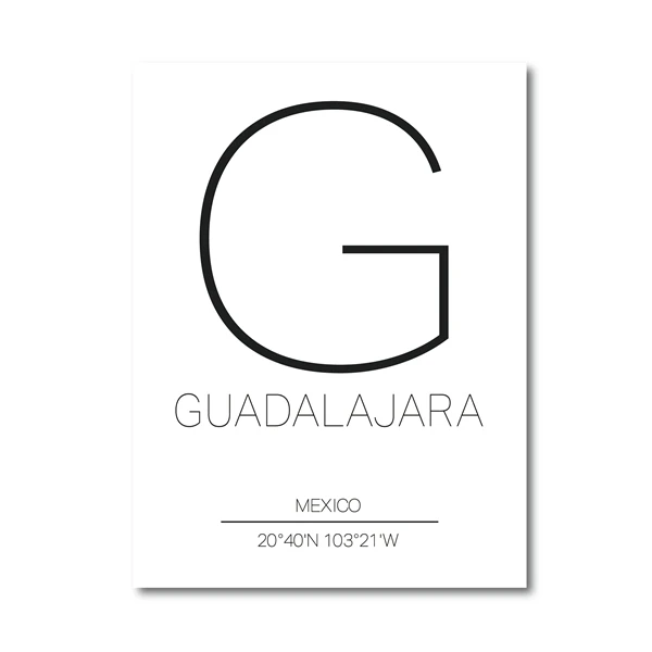 Guadalajara карта печати Мехико Халиско город улица Дорожная карта Плакат холст картина черно-белая картина офисный настенный Арт Декор - Цвет: PH6769