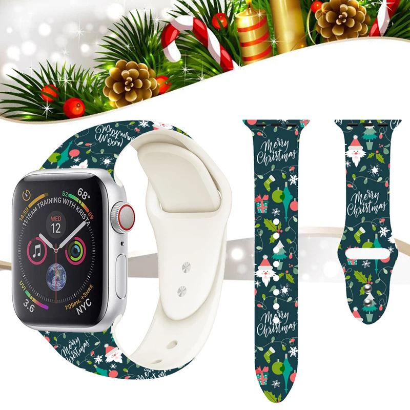 Ремешок с рождественским принтом для Apple Watch серии 5 4 3 2 1 спортивный ремешок 38 мм 40