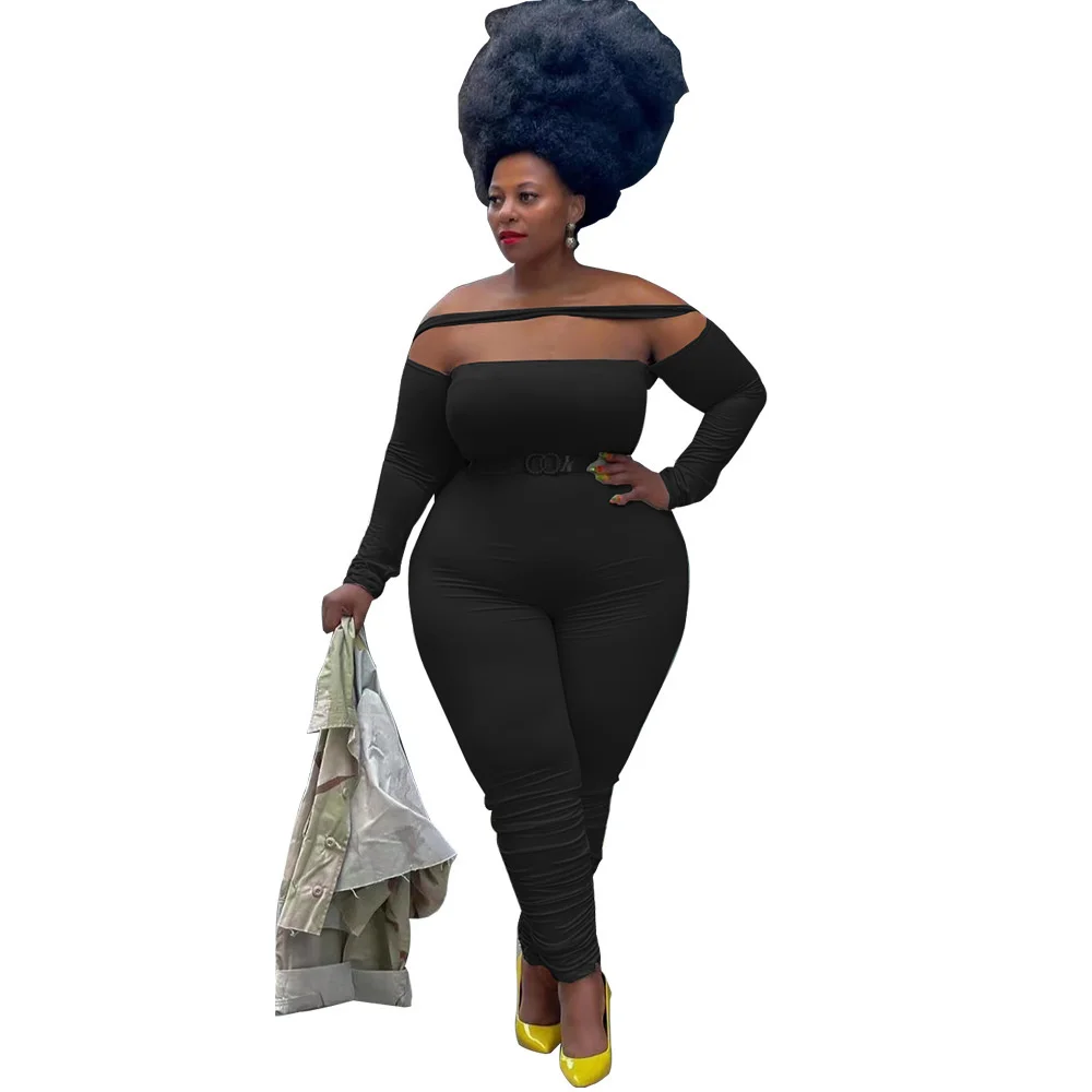 

Cutubly Solid Elastic Jumpsuit Sexy Hollow Out Off Shoulder Womens Jumpsuits Rompers Spring Autumn Fashion One Piece Overall