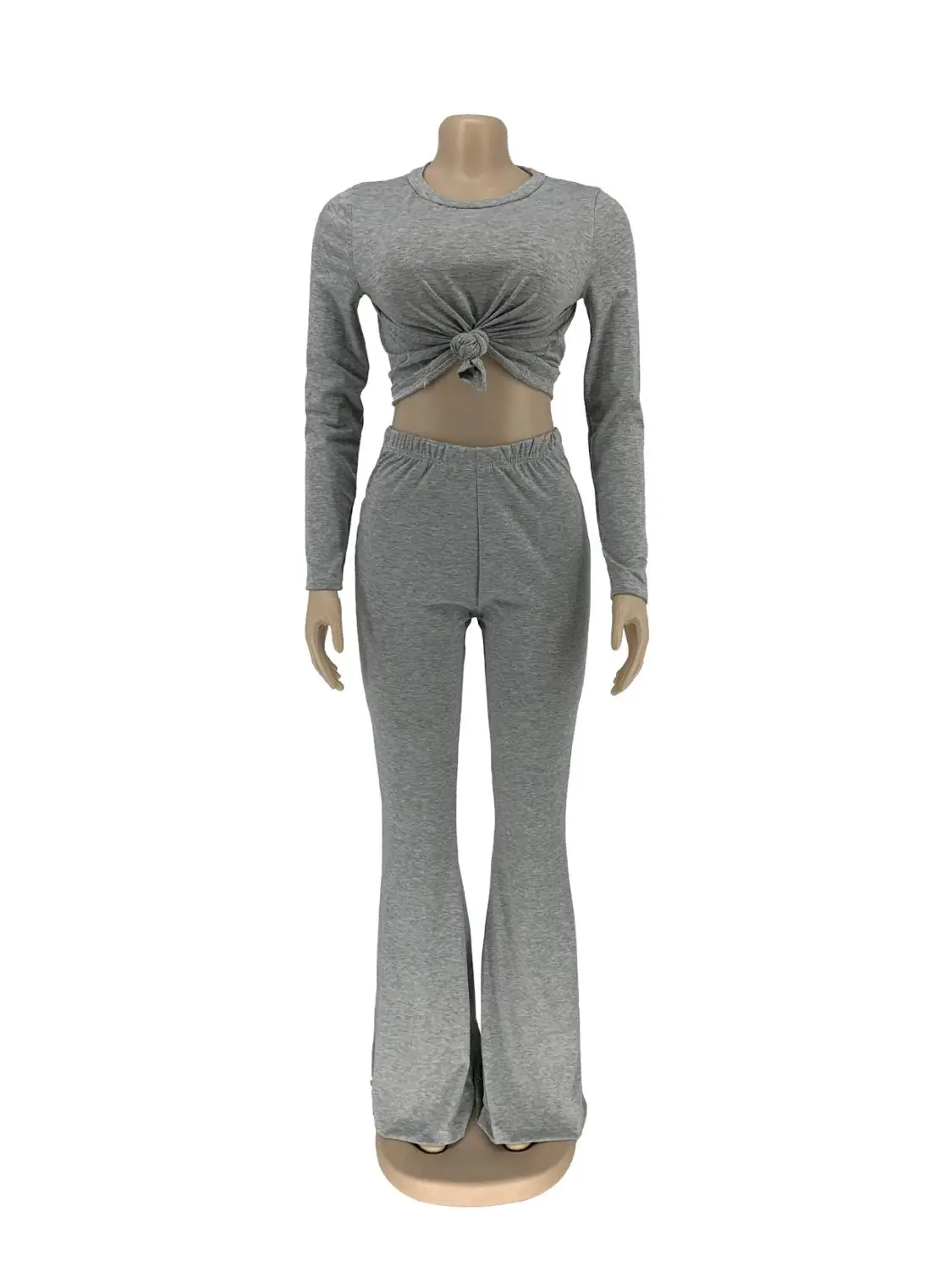 

Fitness Two Piece Set Women Lounge wear Long Sleeve Crop Top + Flare Pants Bodycon Tracksuit Women Outfits Jogging Femme 3XL