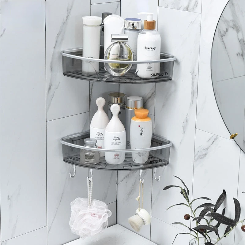 

Transparent Triangle Bathroom Floating Shelf Towel Bars Hooks Shampoo Holder Rectangle Organizer Cosmetic Modern Storage Rack