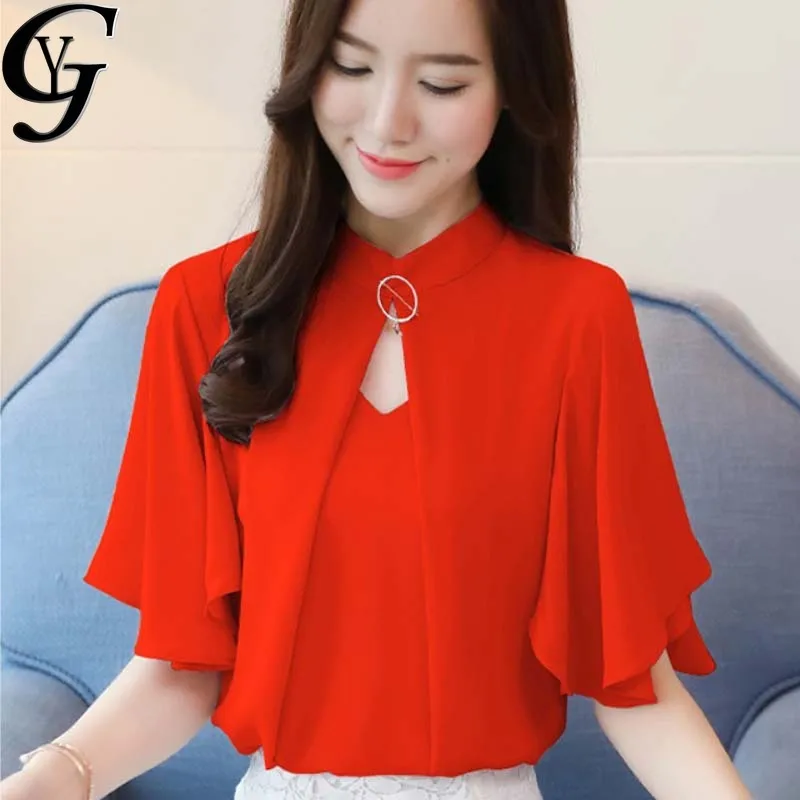 

2021 Vintage Stand Collared Women Shirts Blouse Haut Femme Formal Work Wear Ladies Office Shirt Women Summer Tops Blusa Mujer