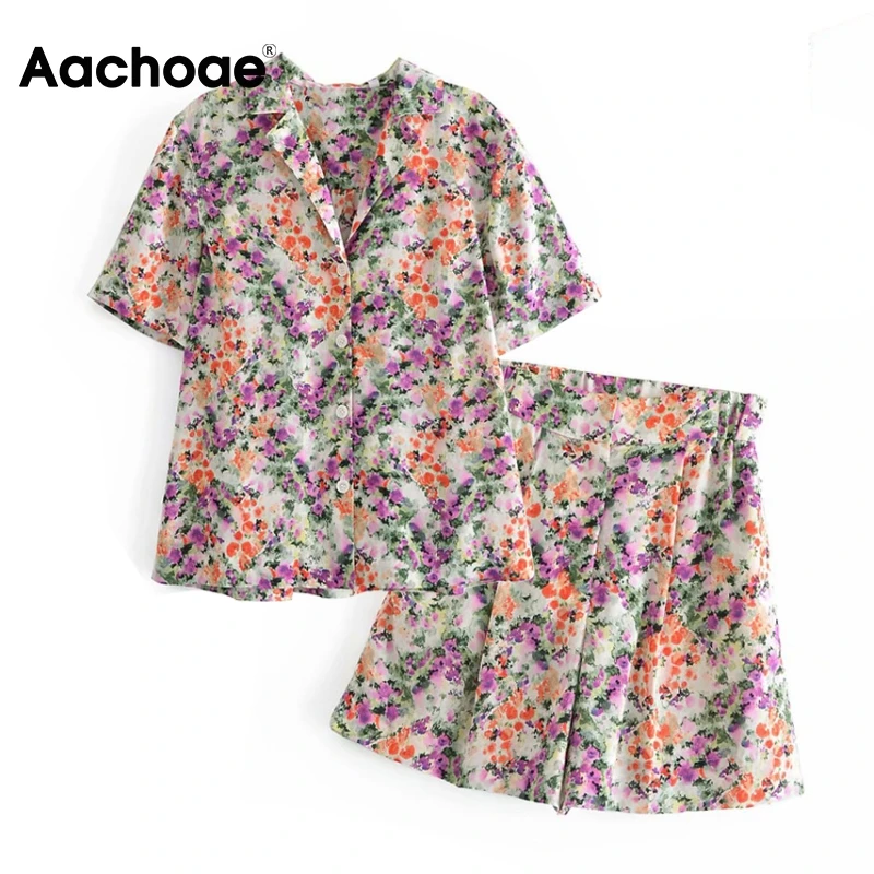 

Женский винтажный комплект из 2 предметов с цветочным принтом, блузка с отложным воротником и шорты с эластичной талией