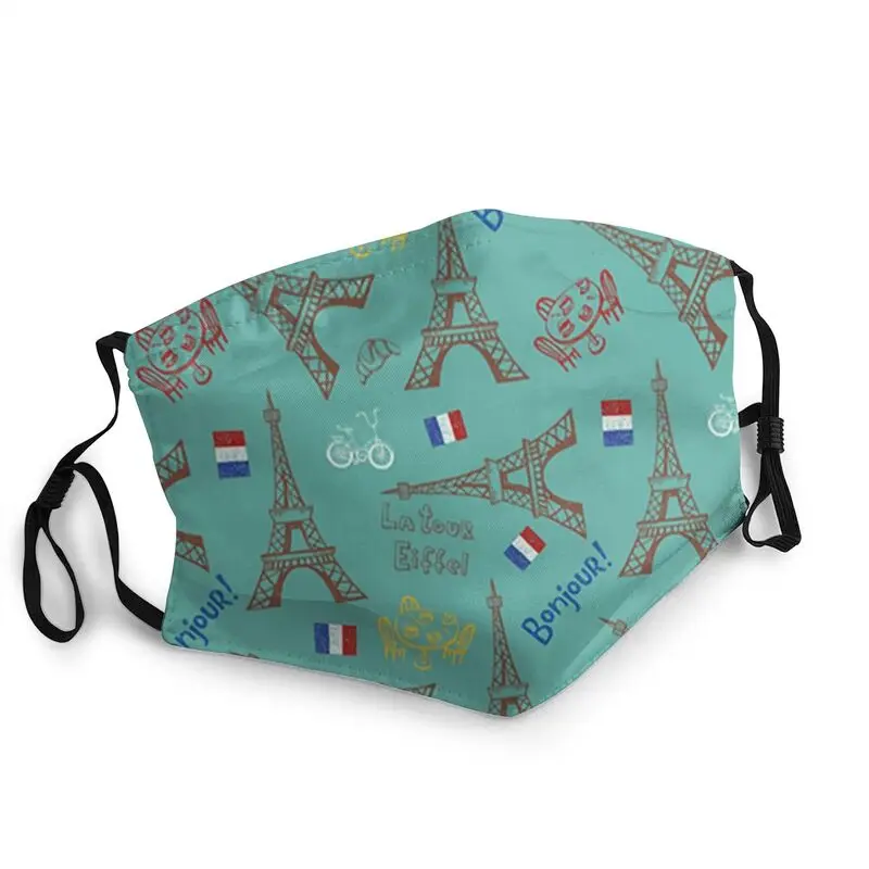 

French Paris Eiffel Tower Souvenir Gift Adjustable Face Mask Adult France Flag Patriotic Protection Respirator Mouth-Muffle