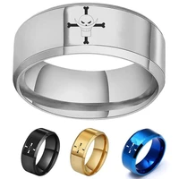 baecyt 8mm black anime one priece white beard rings stainless steel for women men ring gold color amime fans jewelry accessories