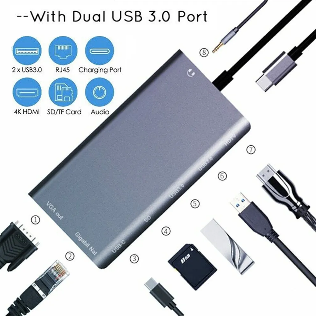 Адаптер USB Type C Rj45 4K HDMI VGA 2USB 3 0|USB-хабы| |