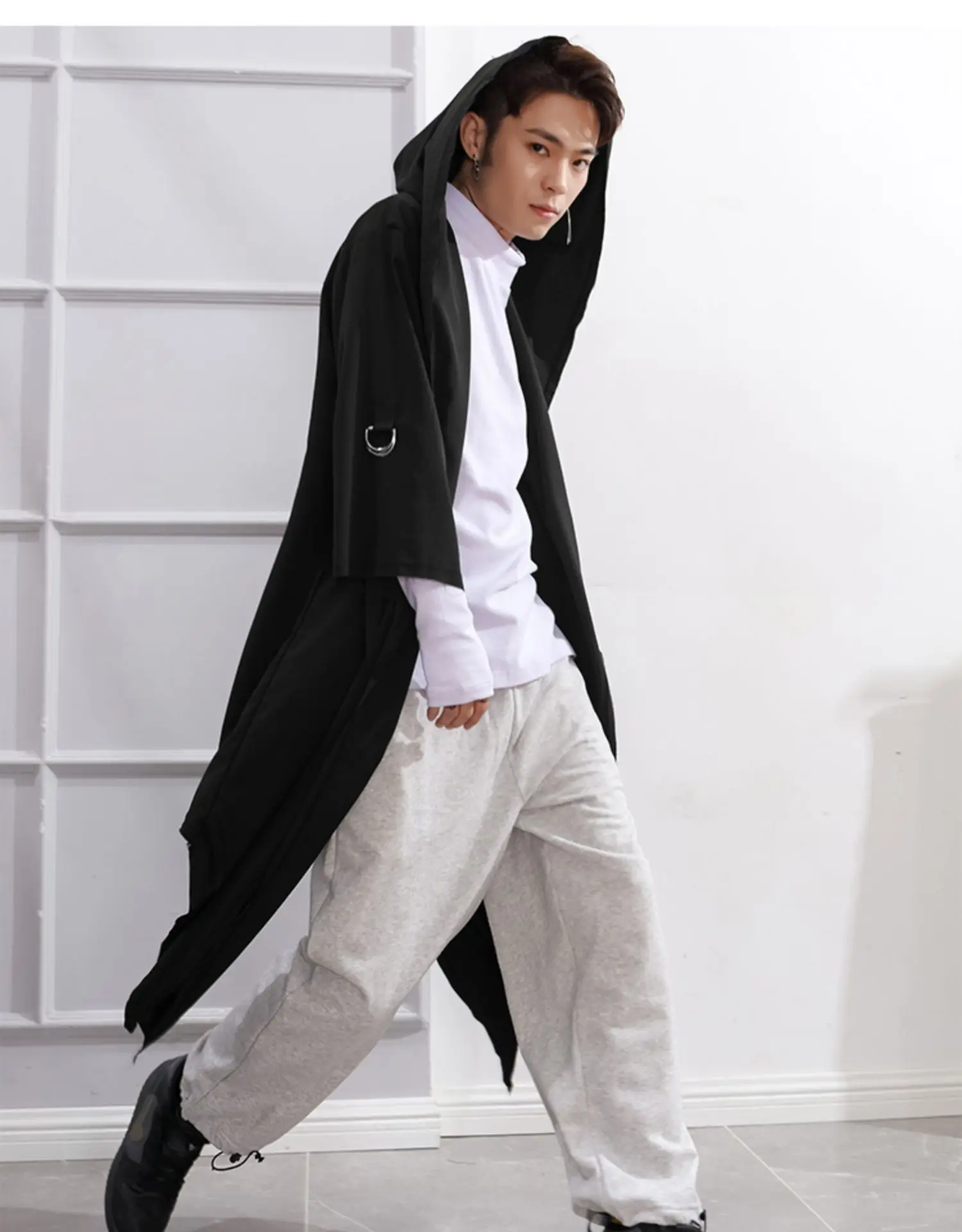 Мужская куртка на весну и осень с шапочкой свободная шаль пальто Повседневная