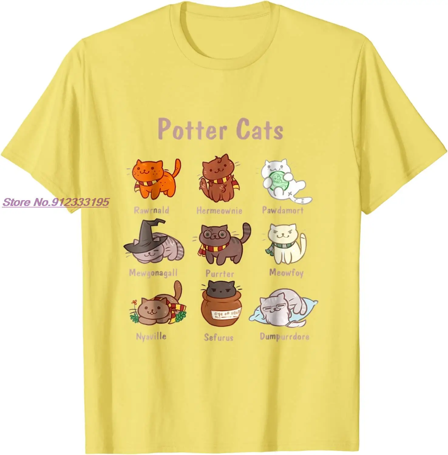 Potter Cats t-shirt, Funny Gifts For Cat Lovers Tshirt Man Funny Slim Fit Tops Shirts Cotton T Shirt Fashionable