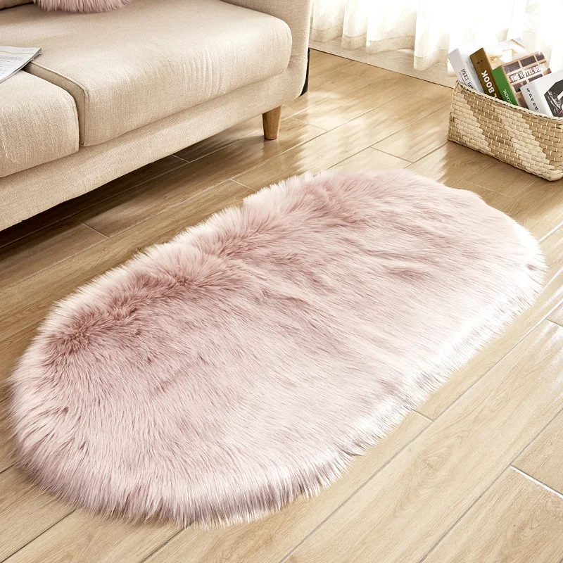 

Oval Fur Faux Artificial Wool Carpet Washable Seat Pad Fluffy Rugs Hairy Wool Soft Warm Double Heart Carpets For Living Room