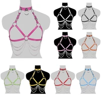 wire harness womens leather cupless bra hollow top metal chain accessories punk gothic adjustable size carnival costume