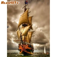 ruopoty sail boat on sea landscape diy painting by numbers framed oil paints kits acrylic pigment on canvas digital craft home