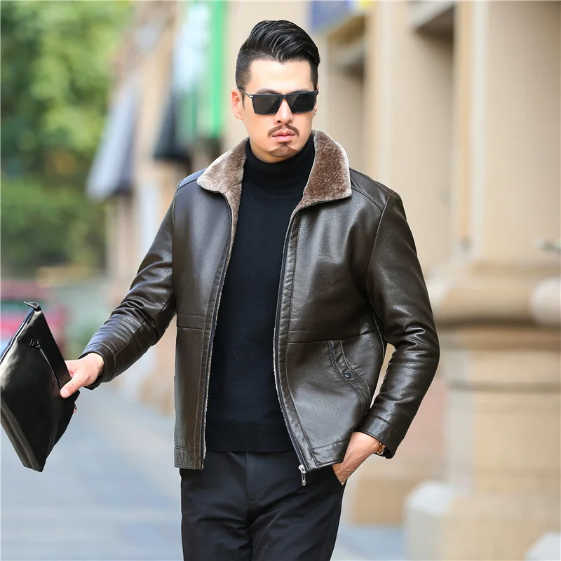 Новое мужское пальто из натуральной кожи куртка овчины с капюшоном зимние куртки