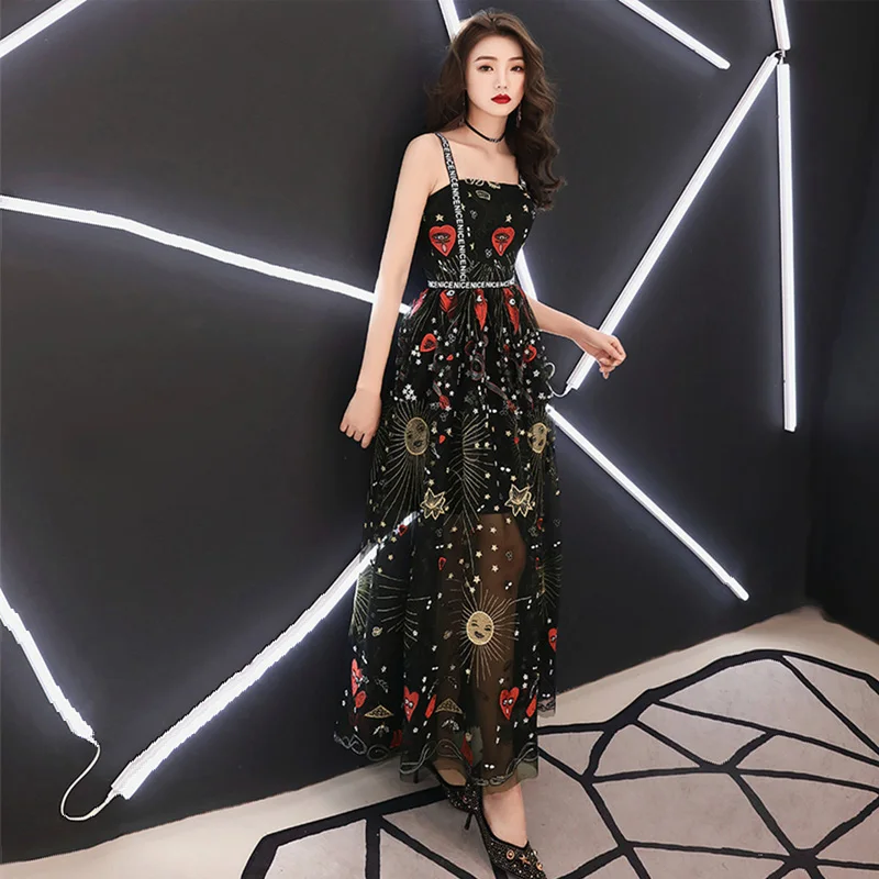 

Strapless Evening Dresses Black with Patterns A-line Floor-length Lace up Plus size Customized Women Formal Party Dress R1565
