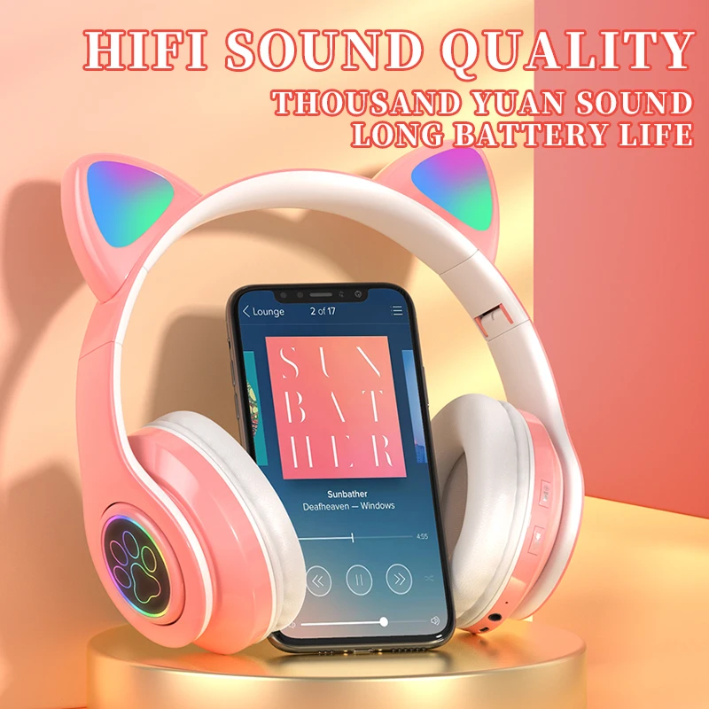

LED Cat Ear Noise Cancelling Headphones Bluetooth-compatible 5.0 Young People Kids Headset Support TF Card 3.5mm Plug With Mic