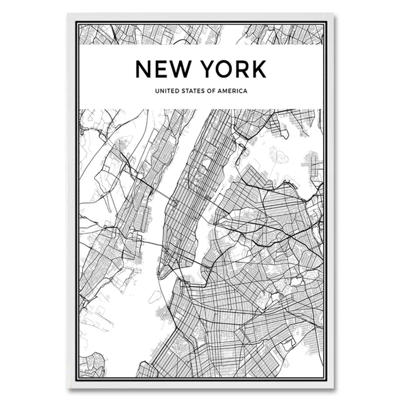 

Black and White World City Map New York Tokyo Paris Canvas Wall Art Poster Prints Minimalist Paintings Picture for Living Room