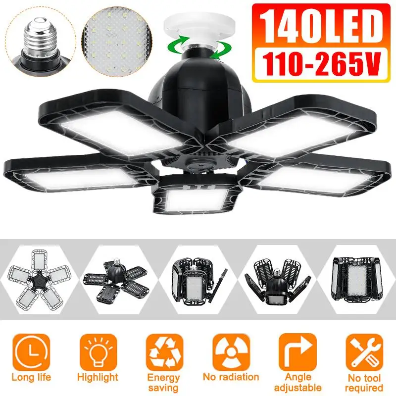 

100W LED Garage Light LED High Bay Workshop Ceiling Light Warehouse Lighting Bulb Adjustable 5 Leaf Deformable Lamp For Garage