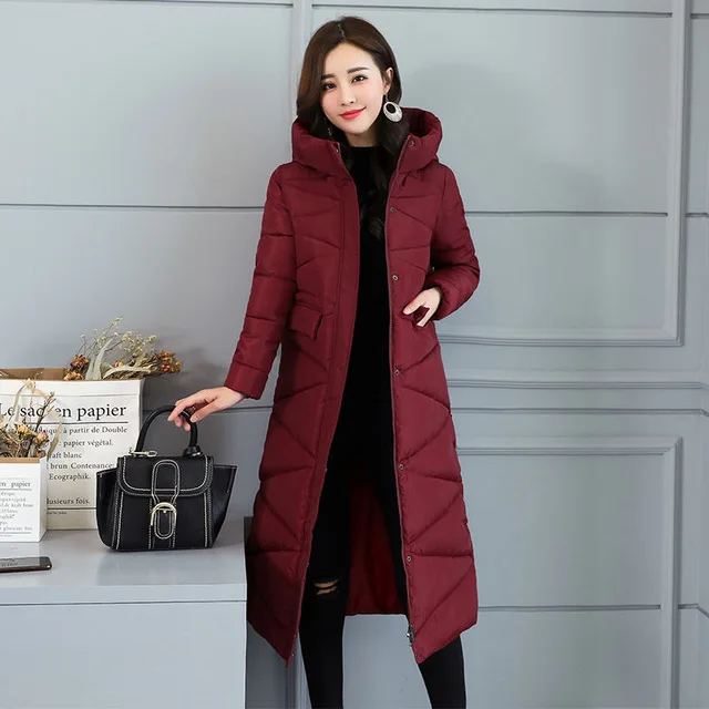 Меховая парка с капюшоном casaco feminino, Женская куртка, пальто размера плюс, зимняя куртка для женщин, повседневный пуховик с хлопковой подкладкой - Цвет: Red wine