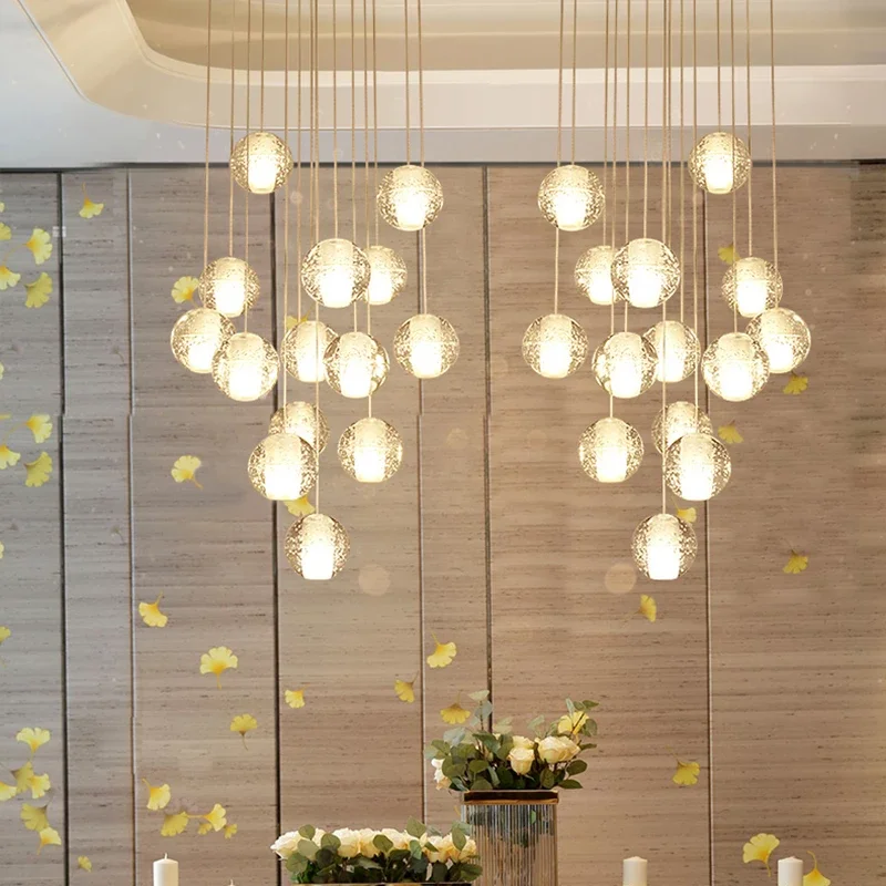 

Modern Luxury Crystal Ball Staircase Pendant Light Duplex Building Lobby Decor Lamp Lustre Villa Staircase Long Hanging Lamp
