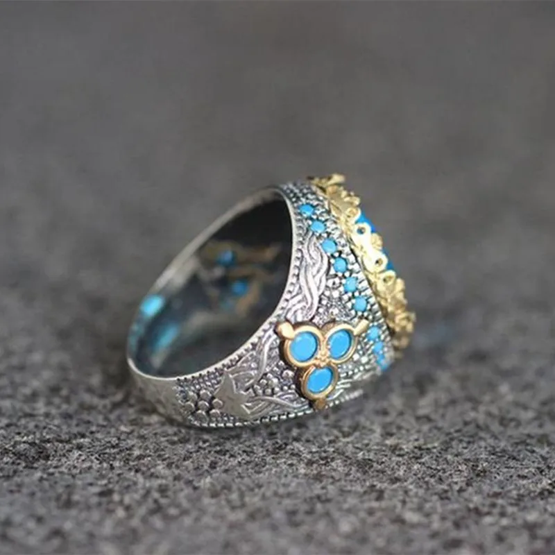 

Fashion Hip Hop Ring Geometry Ring Jewelry Aquamarine Rings Two-Color Women Retro Fashion Rings Gift