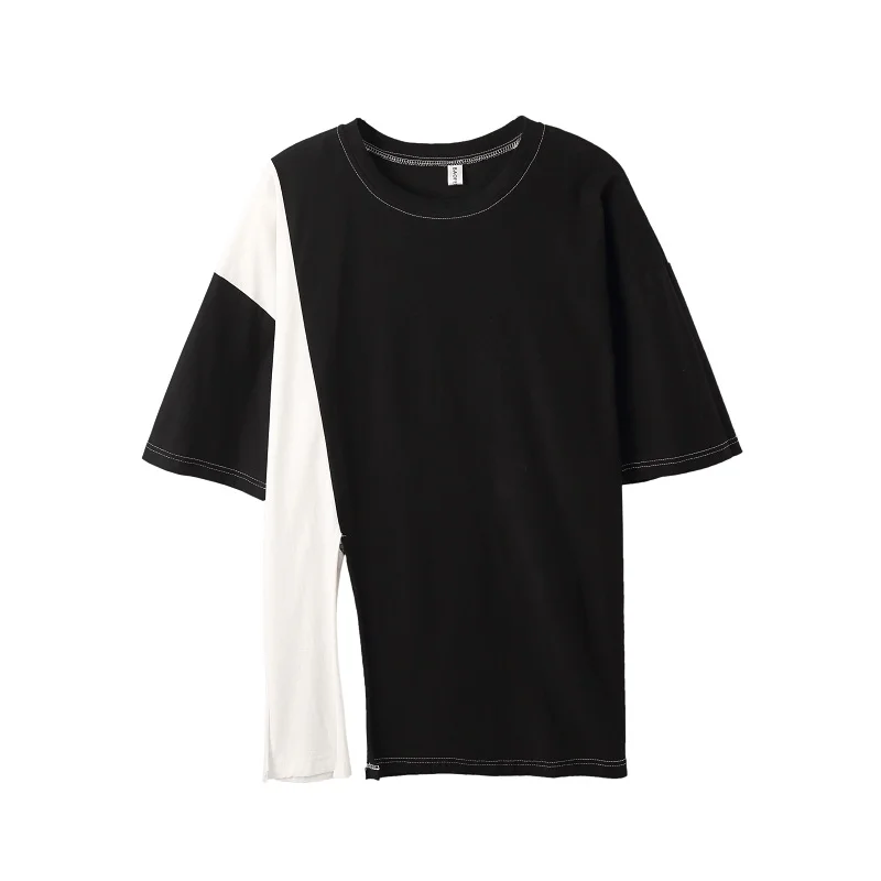 

Men Black White Broken Split Short Sleeve Streetwear Hip Hop T-shirt Male Summer Japan Harajuku Tees Shirts