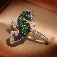 milangirl elegant silver color sea creature seahorse inlaid sparkling crystal rhinestone zircon ring for women jewelry