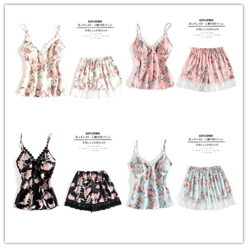 

Women Pajamas Summer Female Pajamas Set Thin Pajama sets Sleepwear Womens Pajamas Nightwear Soft Pj Lounge Sets M-XL Lace Shorts