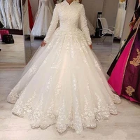 muslim wedding dresses with high neck appliques lace long sleeves arabic women bridal gowns vintage dubai wedding vestidos