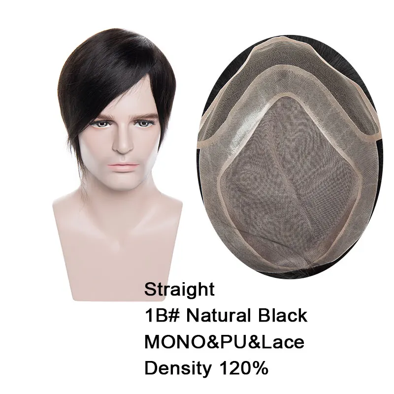 1B Natural Black SEGO " x 10" 6 дюймов прямые моно& ПУ& Кружева для мужчин парик чистый цвет человеческие волосы прочные шиньоны заменить мужчин t система Remy парик - Парик Цвет: 1B Natural Black